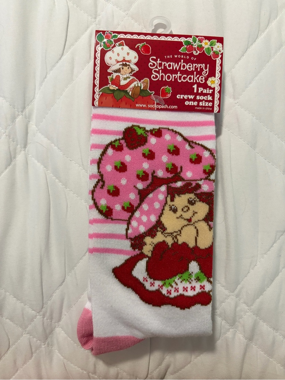 Strawberry Shortcake Pink Crew Socks - Women's Hosiery